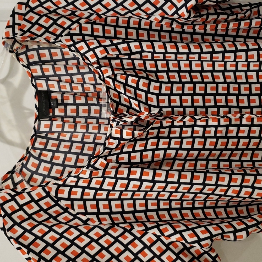 Short Sleeve Geometric Square Blouse Womens Plus 3X Worthington